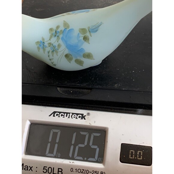 Fenton Satin Art Glass Bird of Happiness Hand Painted Blue Roses Paperweight - Picture 8 of 8